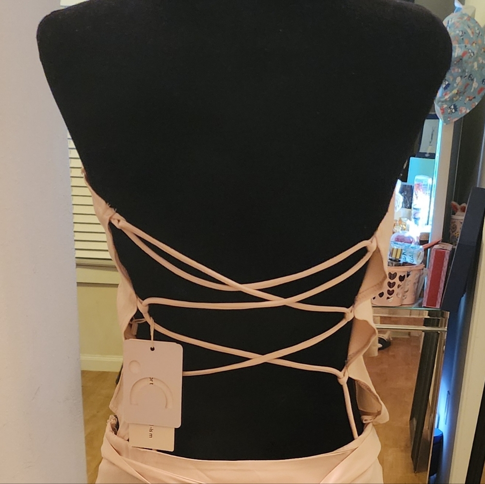 COMMENSE- Ivory Glow Satin Two Piece Set - Picture 3 of 4